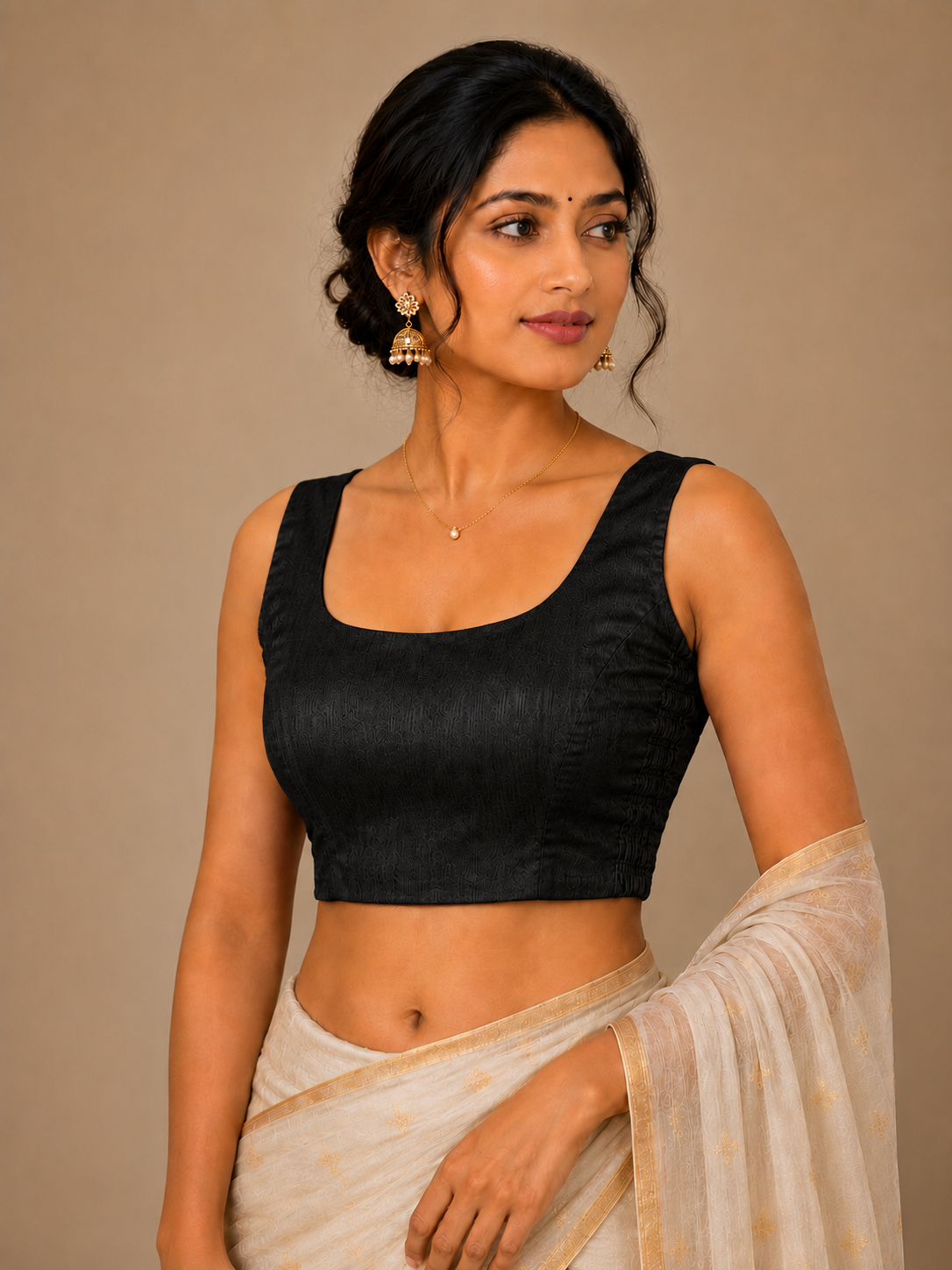 Plain Bangalore silk Blouse with Side Shirring