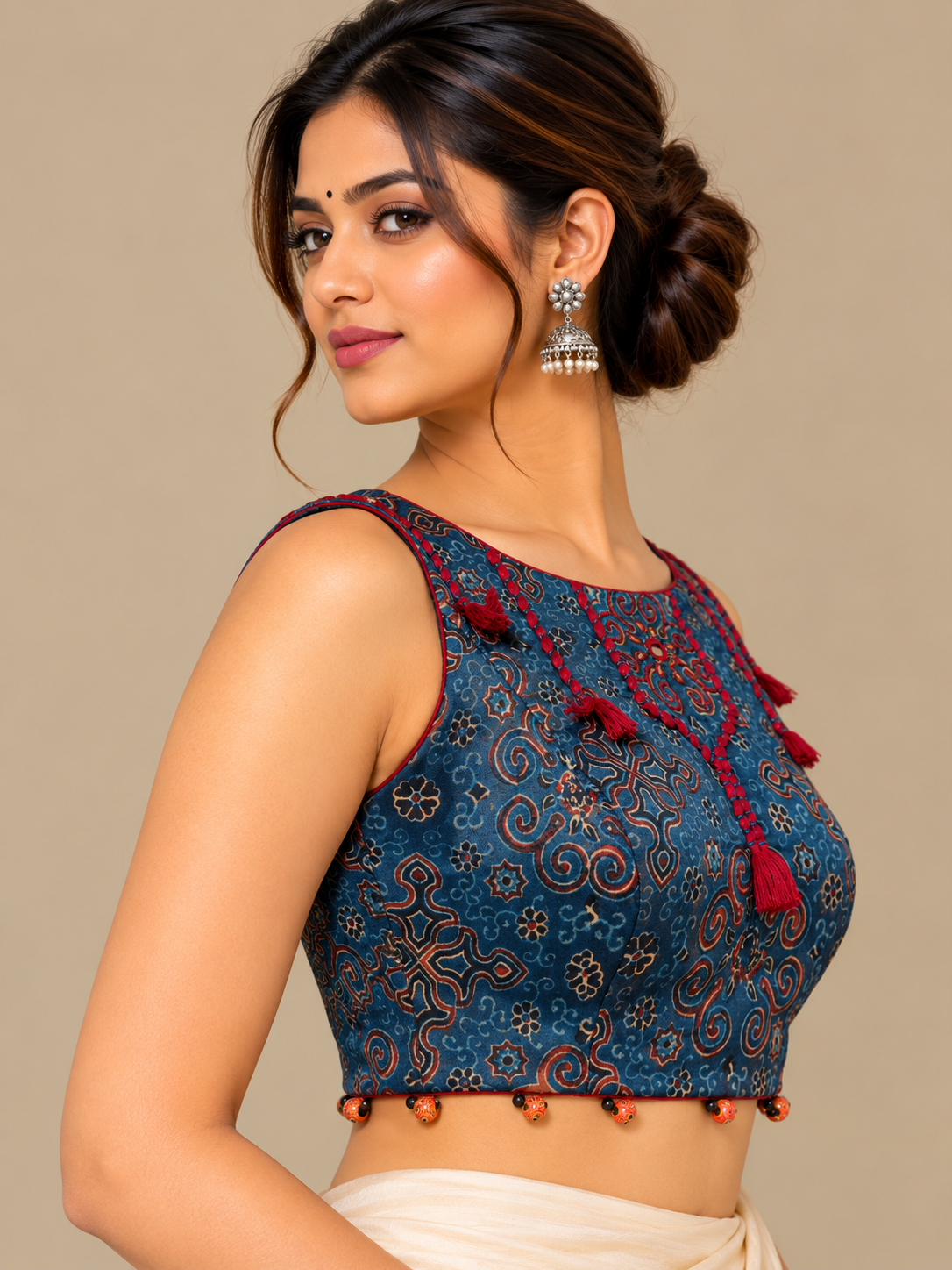 Blue Ajrak sleeveless Blouse