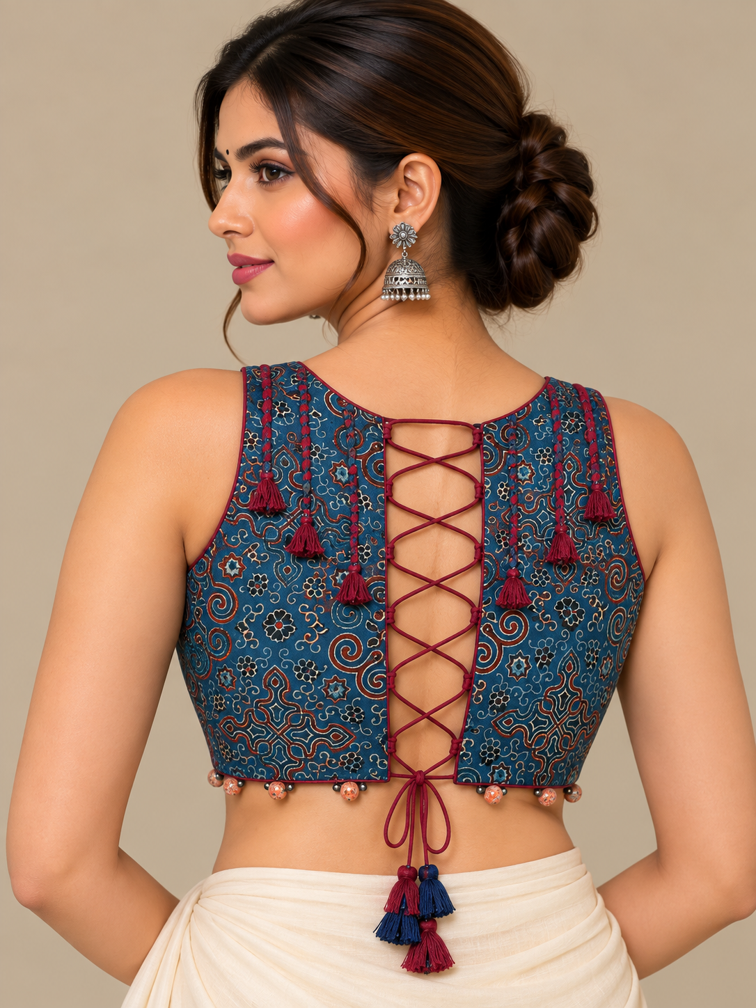 Blue Ajrak sleeveless Blouse