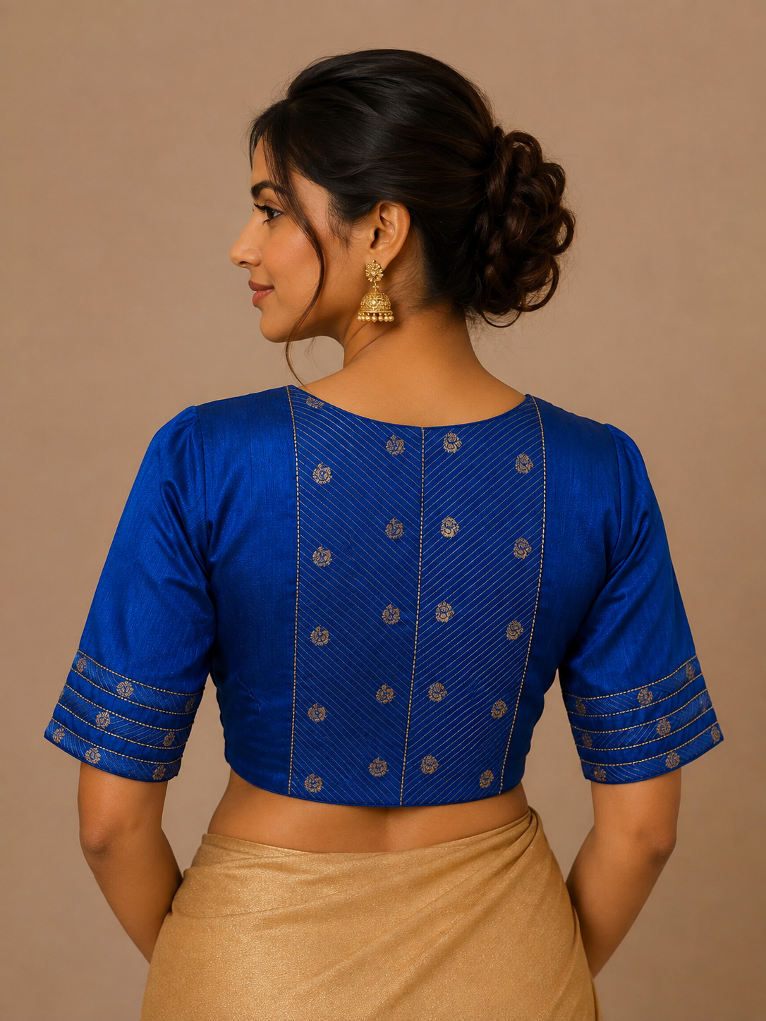Blue Banglore Silk Blouse With Borders For Festive and wedding wear