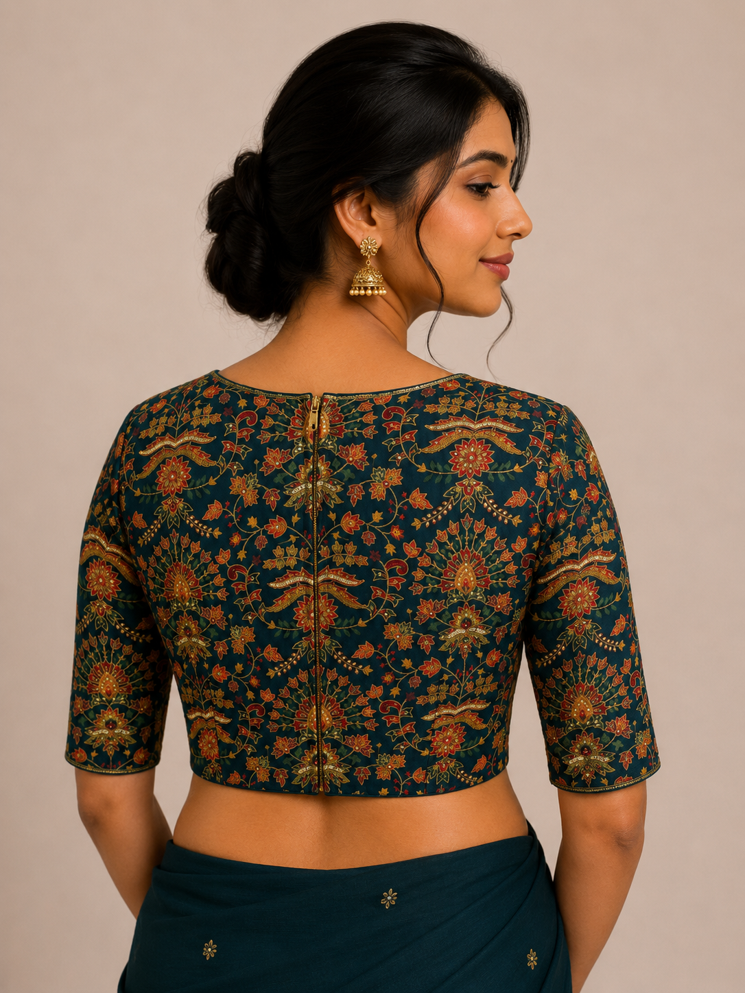 Blue digital print Hand Embroidered Blouse for wedding and festive wear