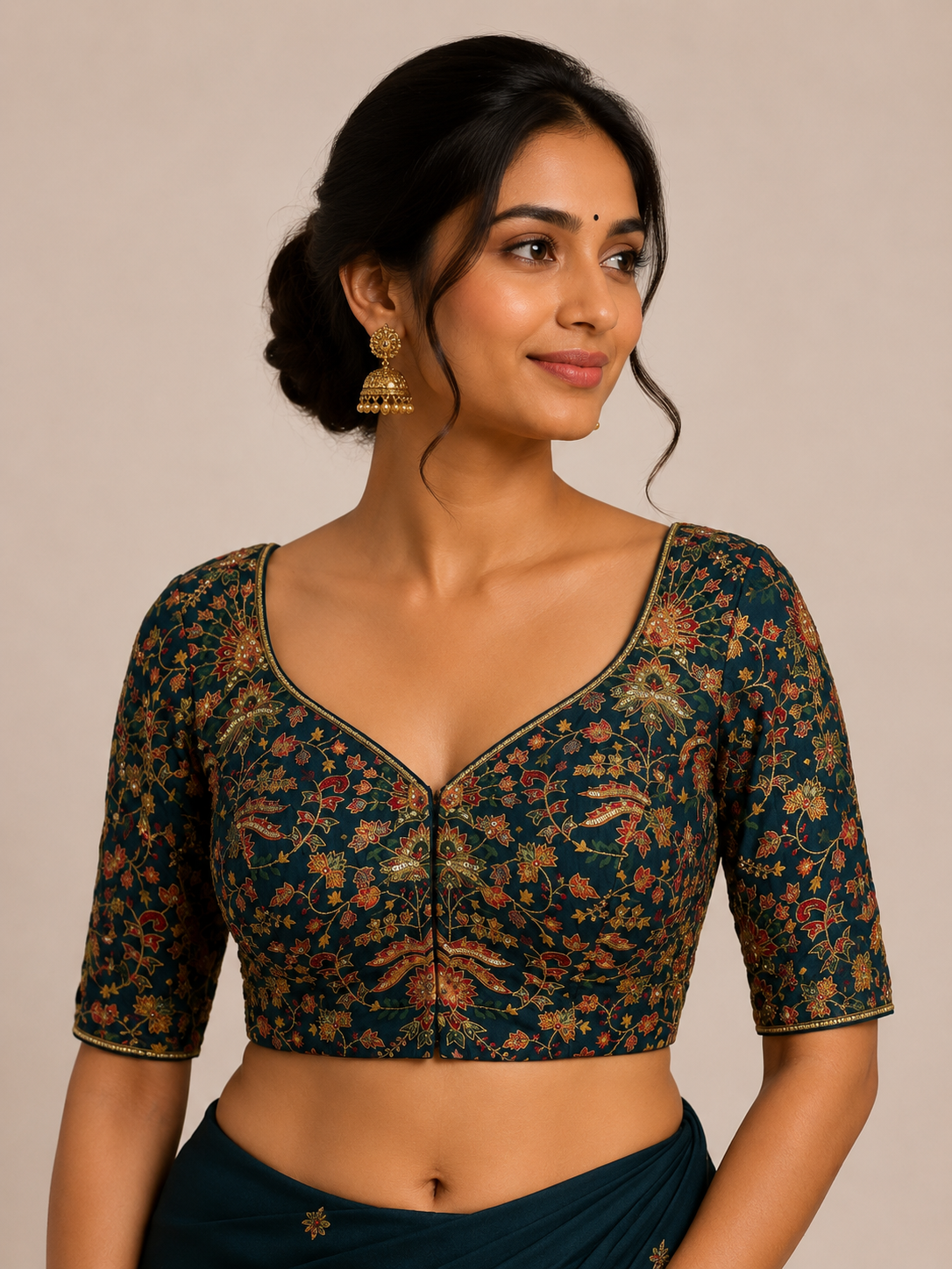 Blue digital print Hand Embroidered Blouse for wedding and festive wear