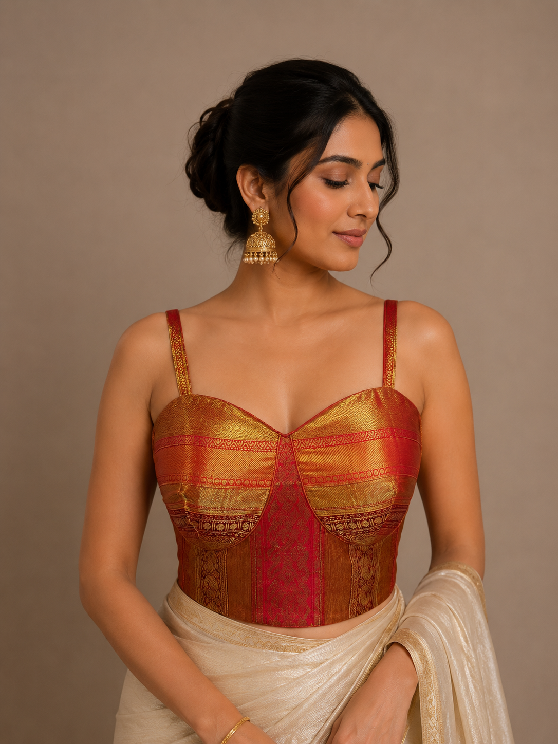 Red Kanchi Border Corset Blouse Blouse for festive and wedding wear
