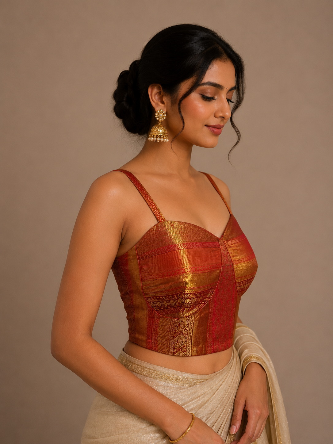 Red Kanchi Border Corset Blouse Blouse for festive and wedding wear