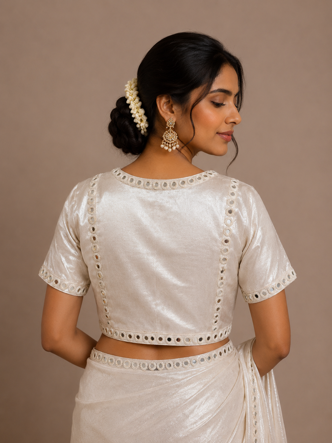 White Mashru Mirror Work Jacket Blouse
