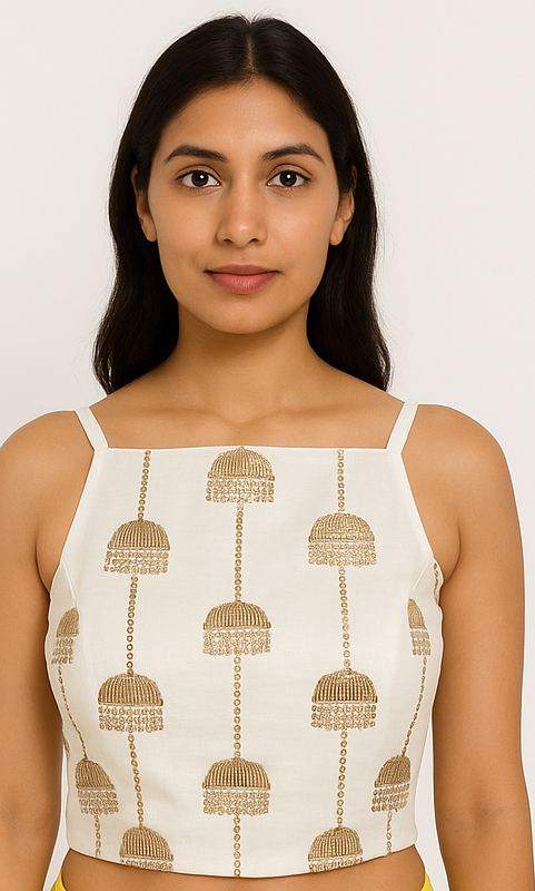 White Halter Blouse with sequins Work for wedding and festive wear