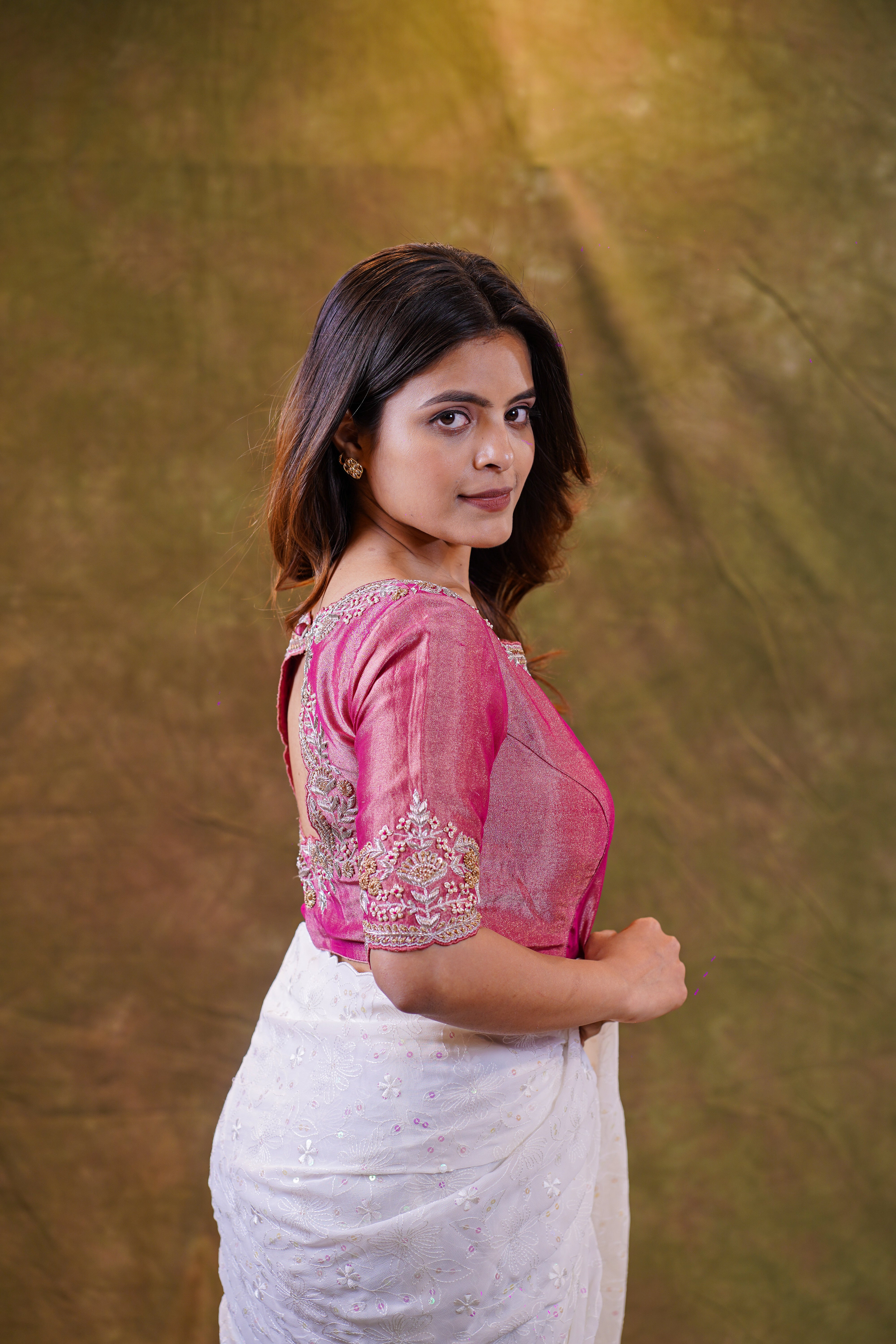 Pink tissue embroidered blouse