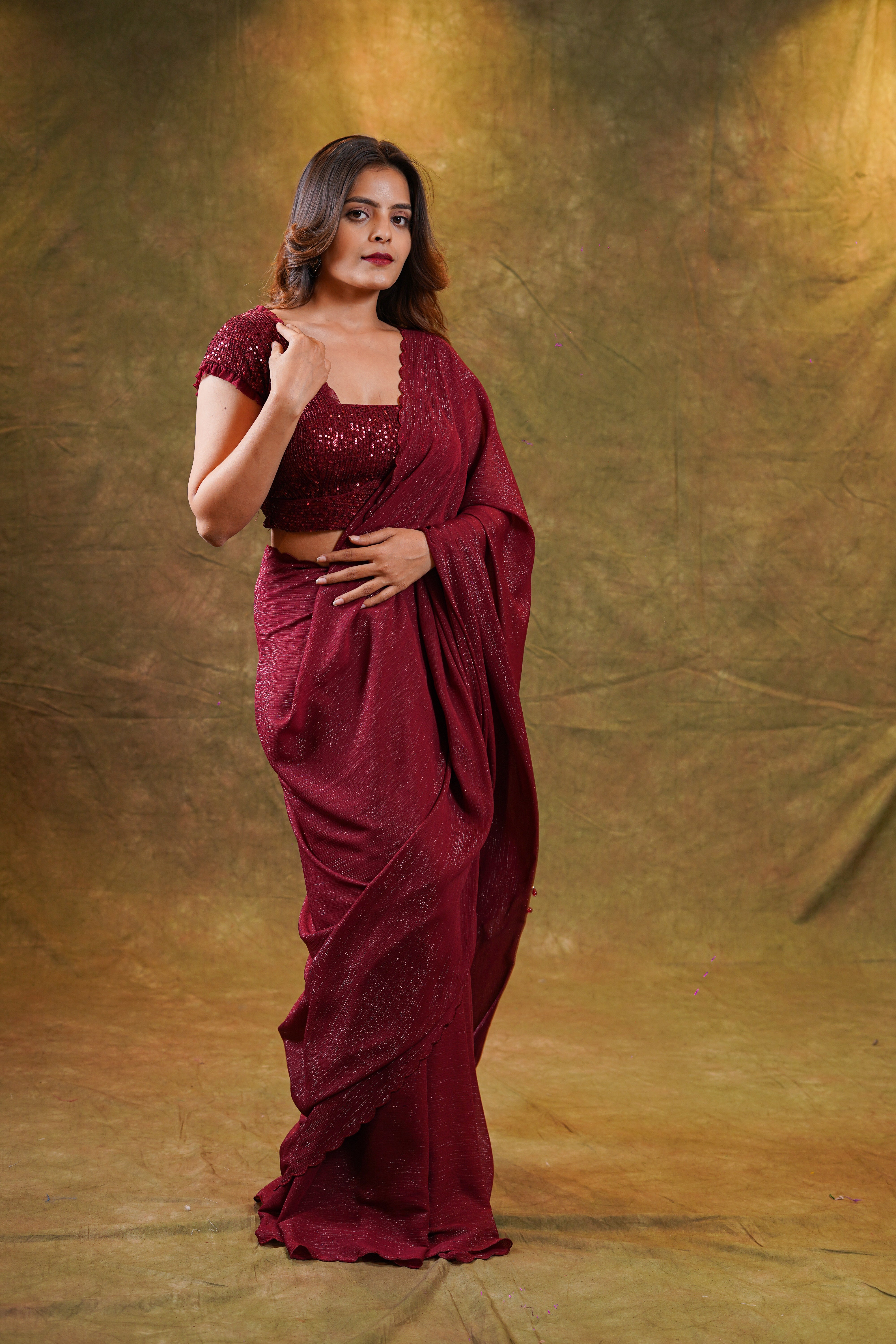 Maroon Shimmer Georgette Saree with blouse