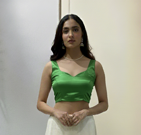 Meadow Mist – Leaf Green Mashru Blouse