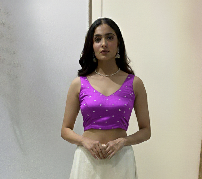 Amethyst Glow – Purple Zari Butti Blouse