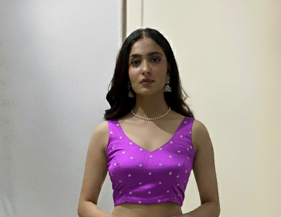 Amethyst Glow – Purple Zari Butti Blouse for wedding and festive wear