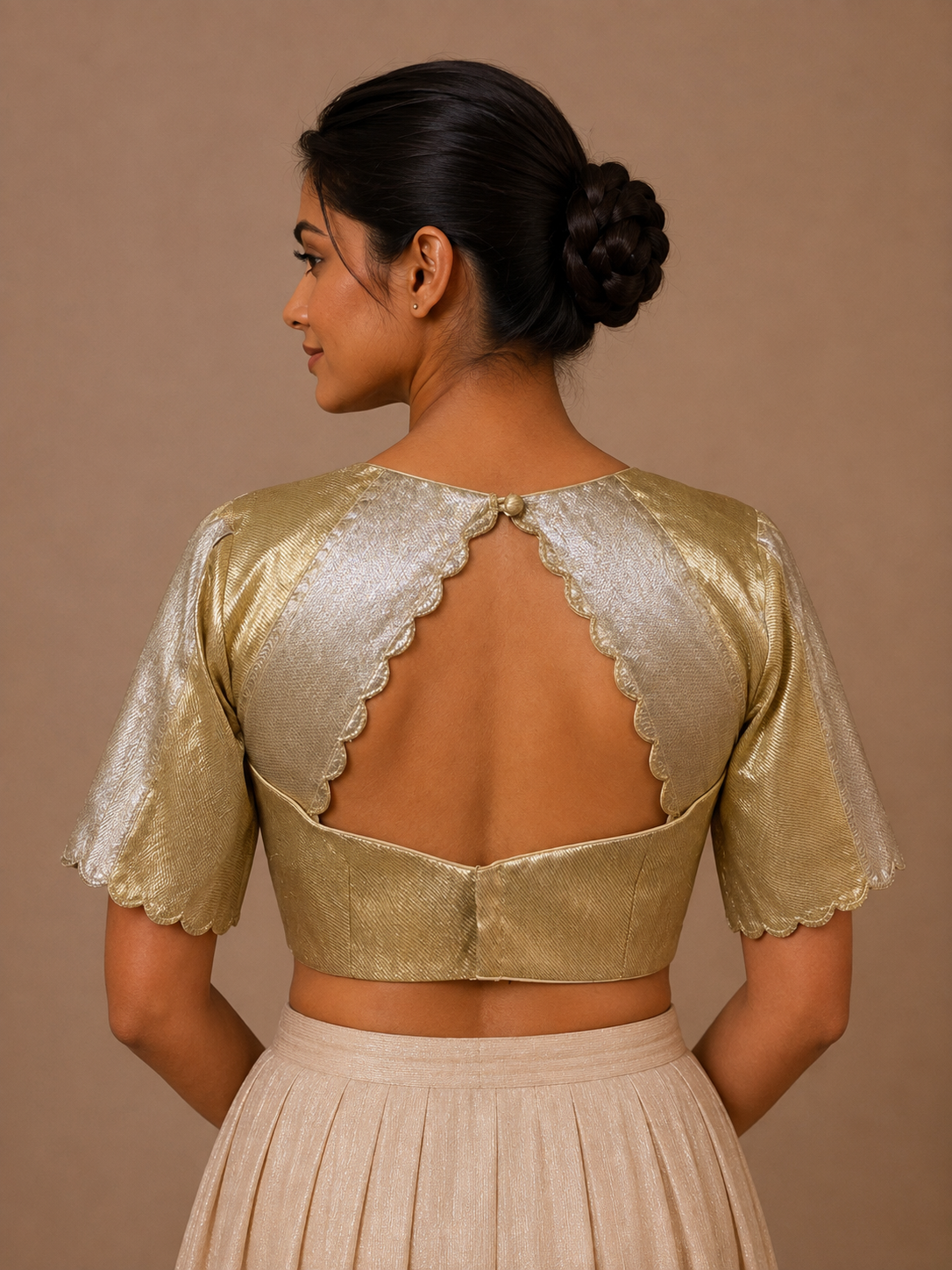 Gold Tissue Blouse For Festive and wedding wear