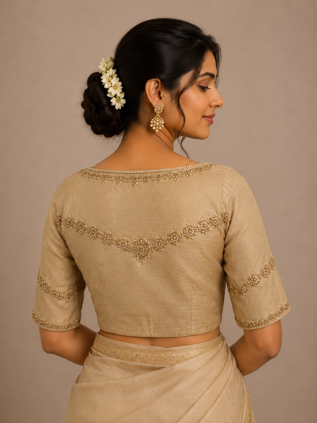 Gold Tissue Embroidered Blouse for festive and wedding wear