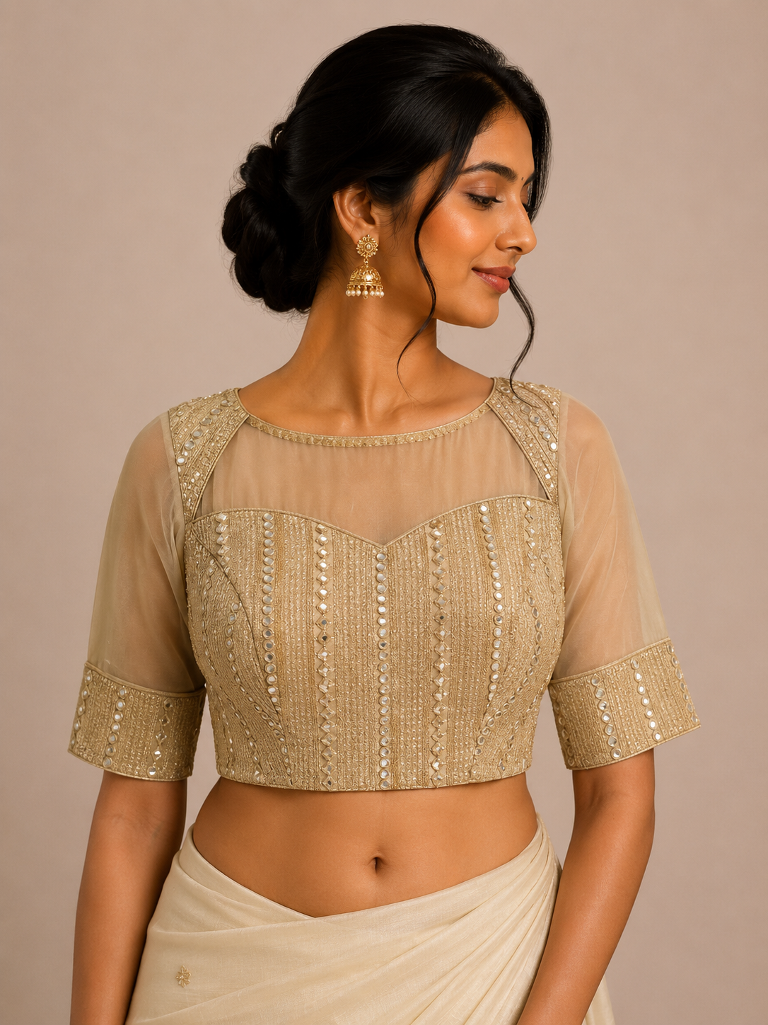 Gold Mirror work Georgette Blouse