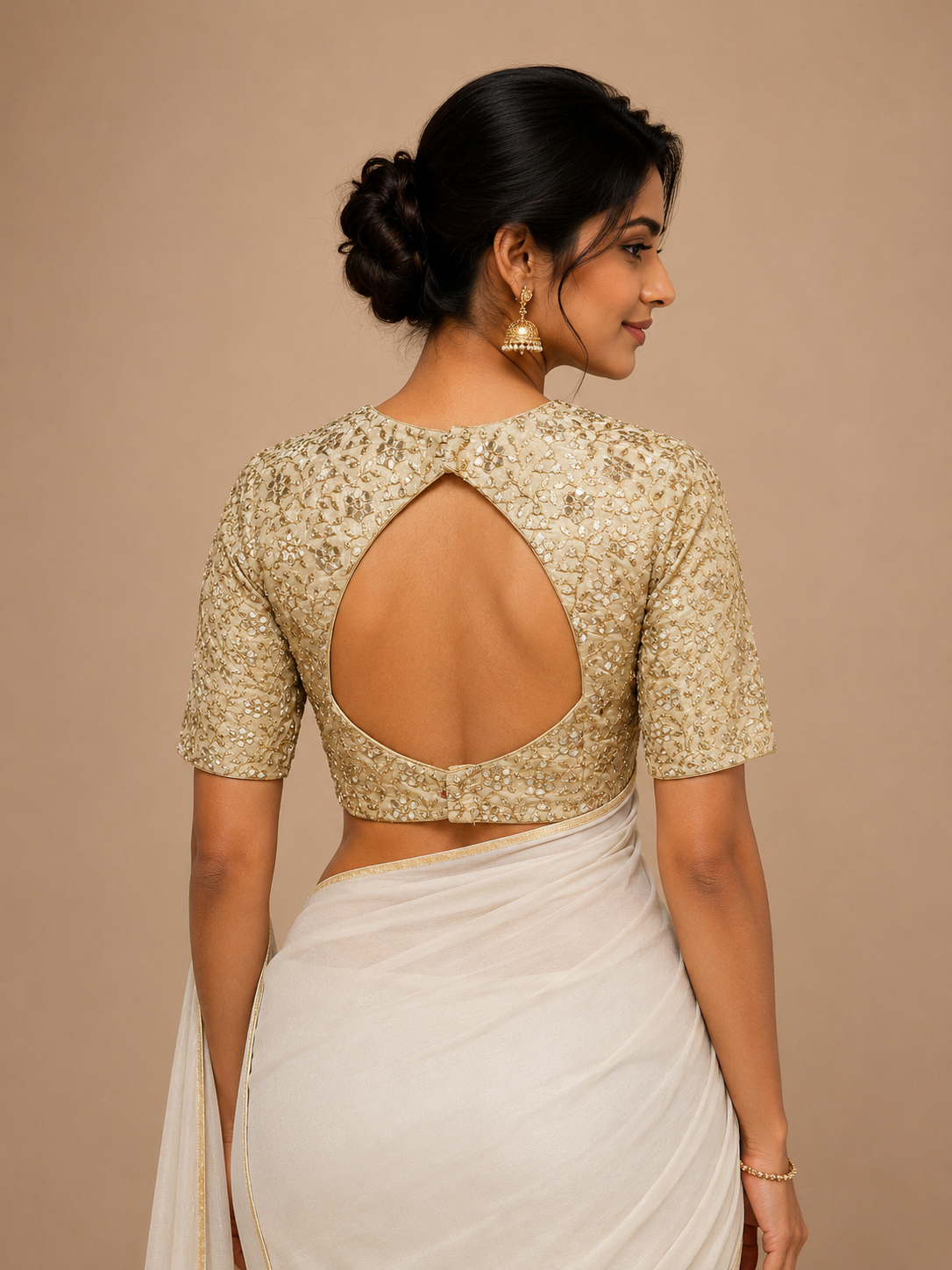 Gold Mirror work Tissue Blouse