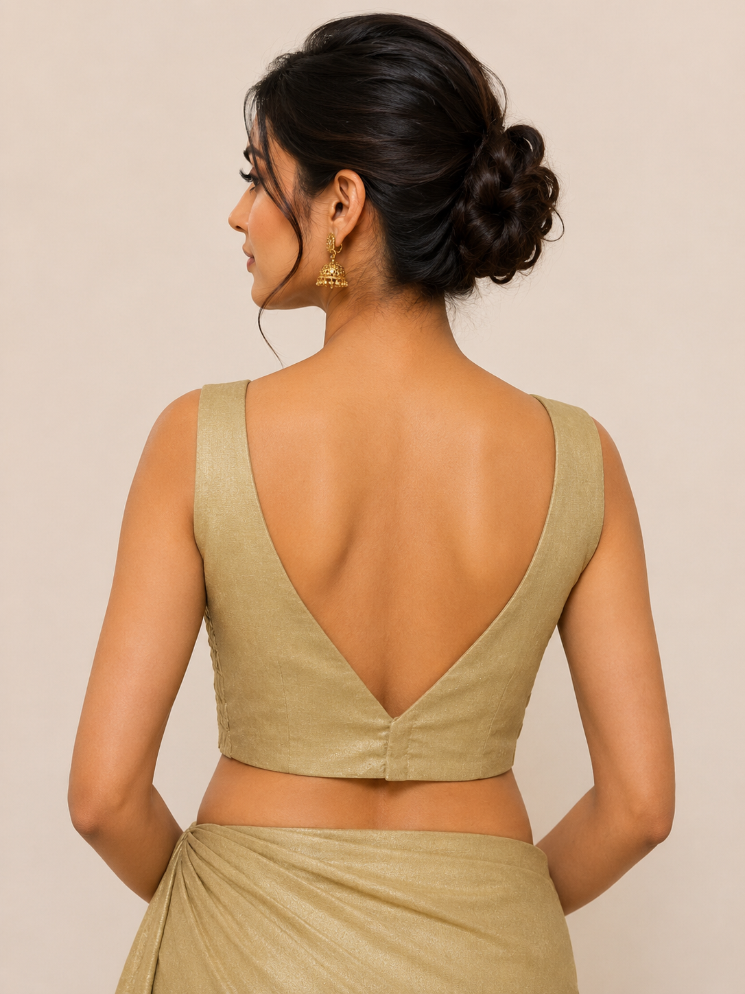 Gold Tissue Sleeveless Blouse with Side Shirring for festive and wedding wear