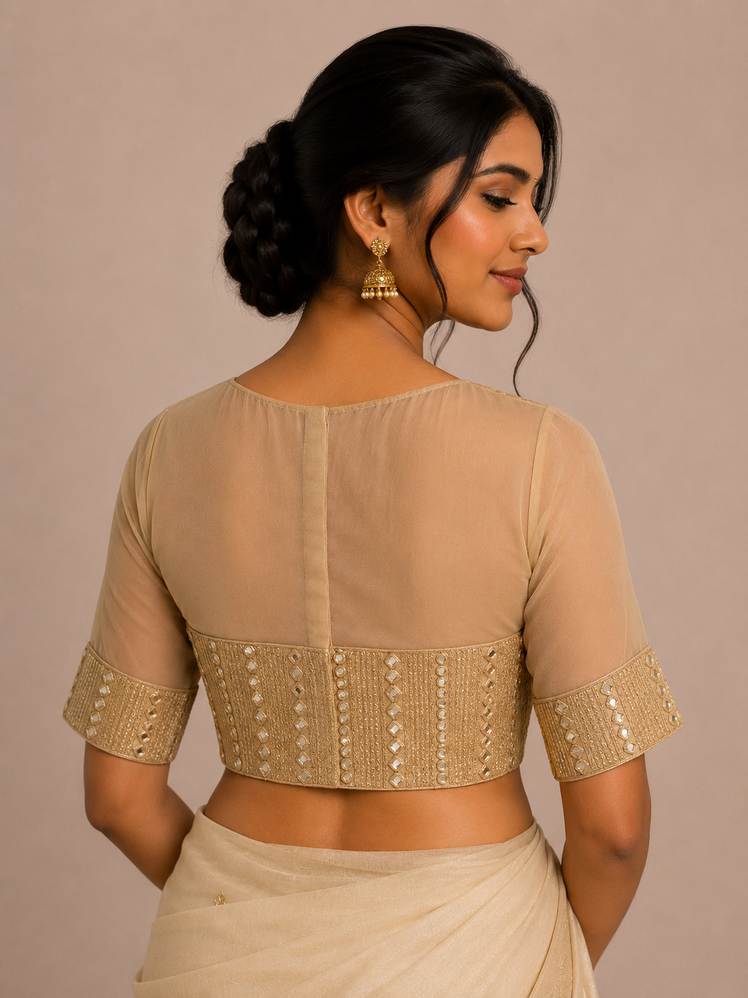 Gold Mirror work Georgette Blouse