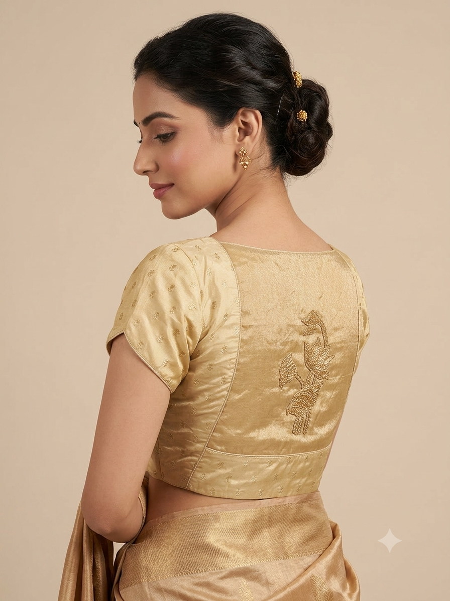 Gold Brocade & Tissue Blouse with Appliqué and Cut Dhana Embellished Blouse for festive and wedding wear (Copy) (Copy)