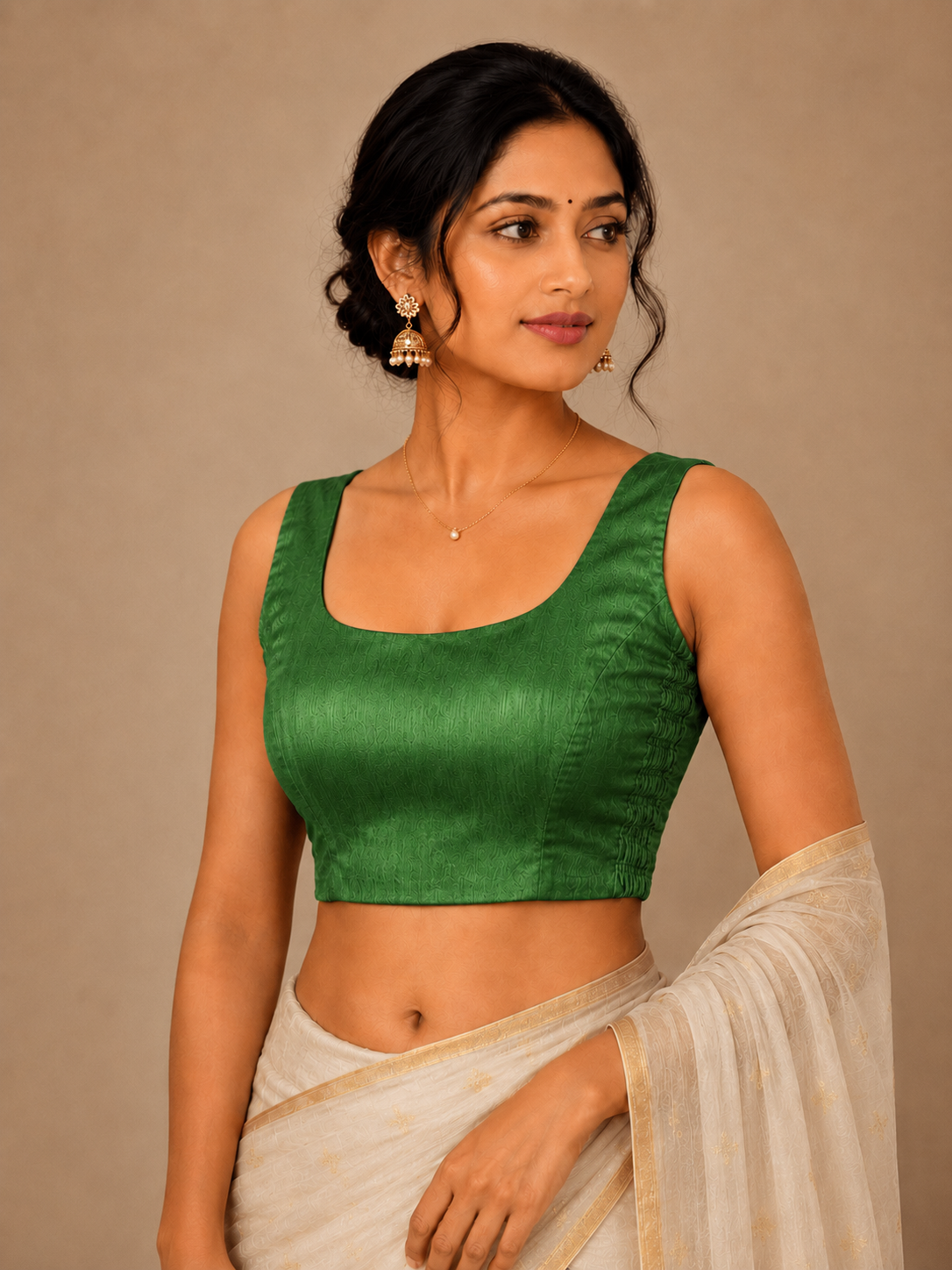 Plain Bangalore silk Blouse with Side Shirring