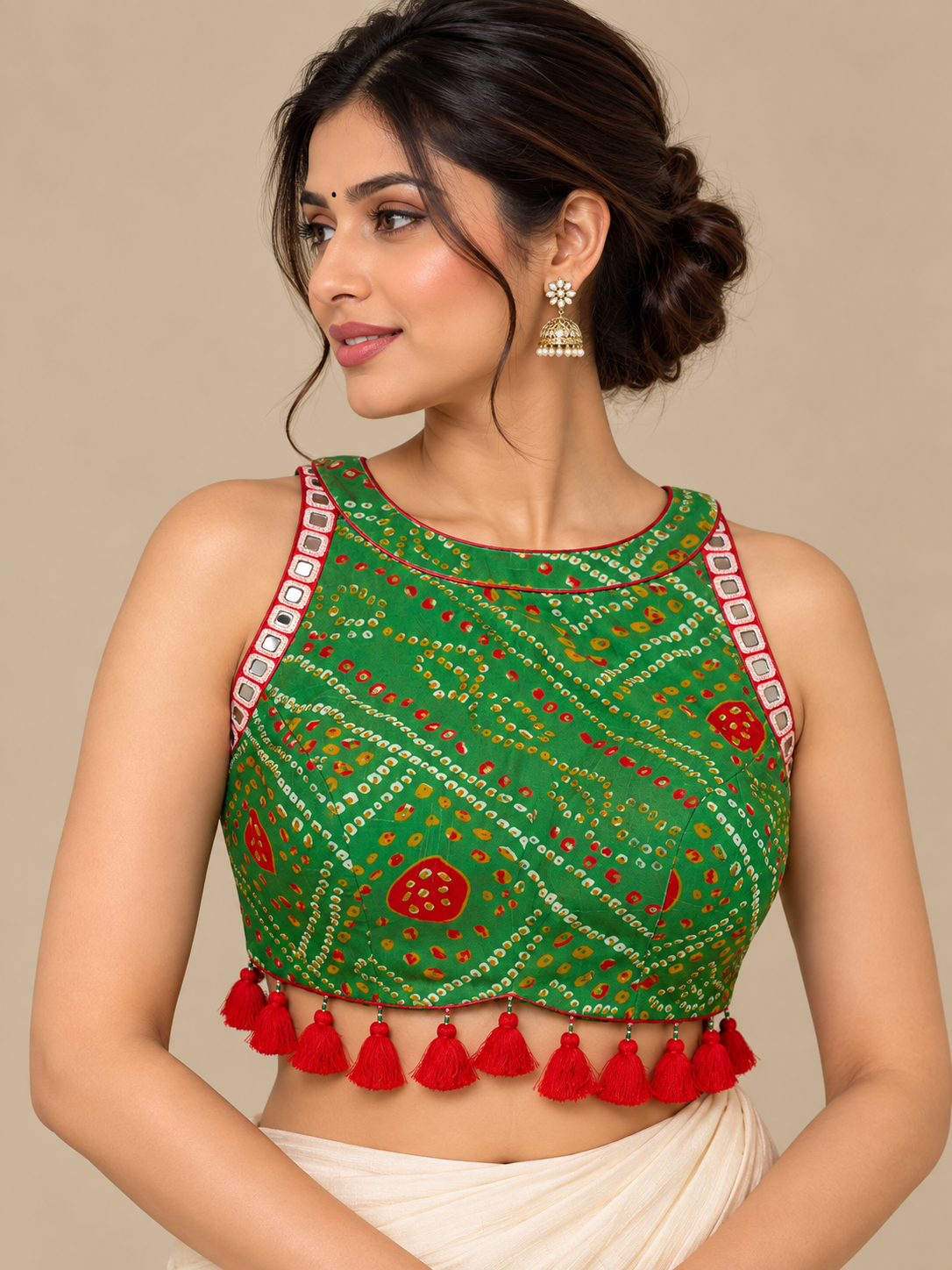Green Bhandhini Halter Blouse