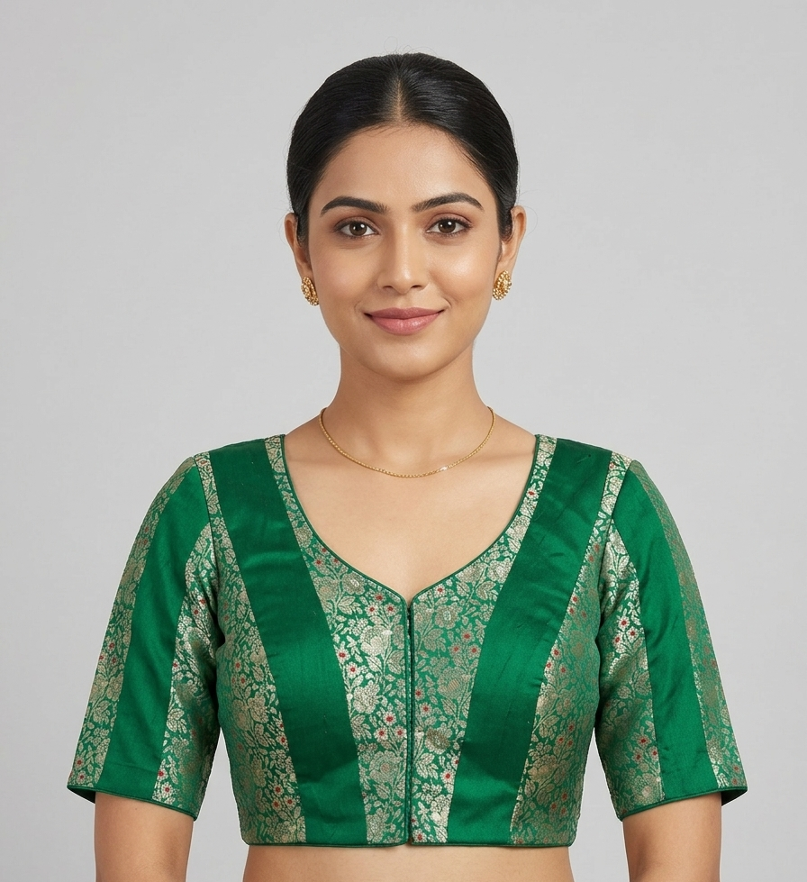 Green Brocade blouse for wedding and festive wear