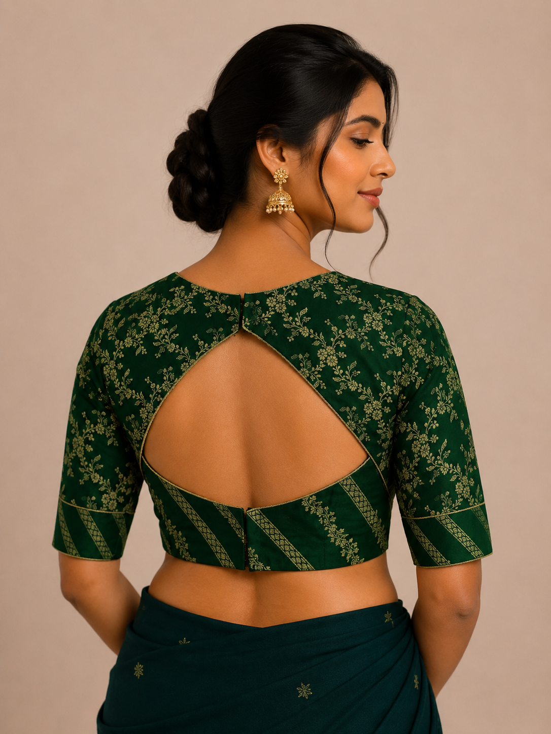 Green Maharani style brocade blouse for wedding and festive wear