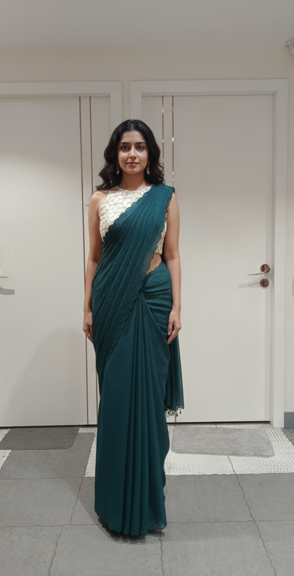 Green Shimmer Georgette Saree