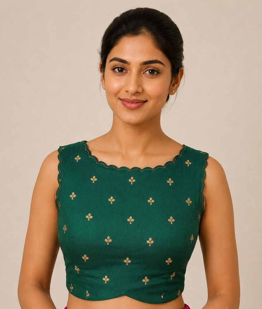 Banglore Silk Blouse with scalloping for festive and wedding wear