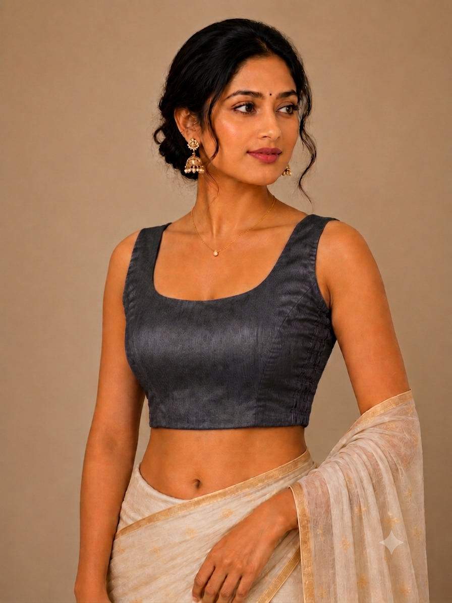 Plain Bangalore silk Blouse with Side Shirring