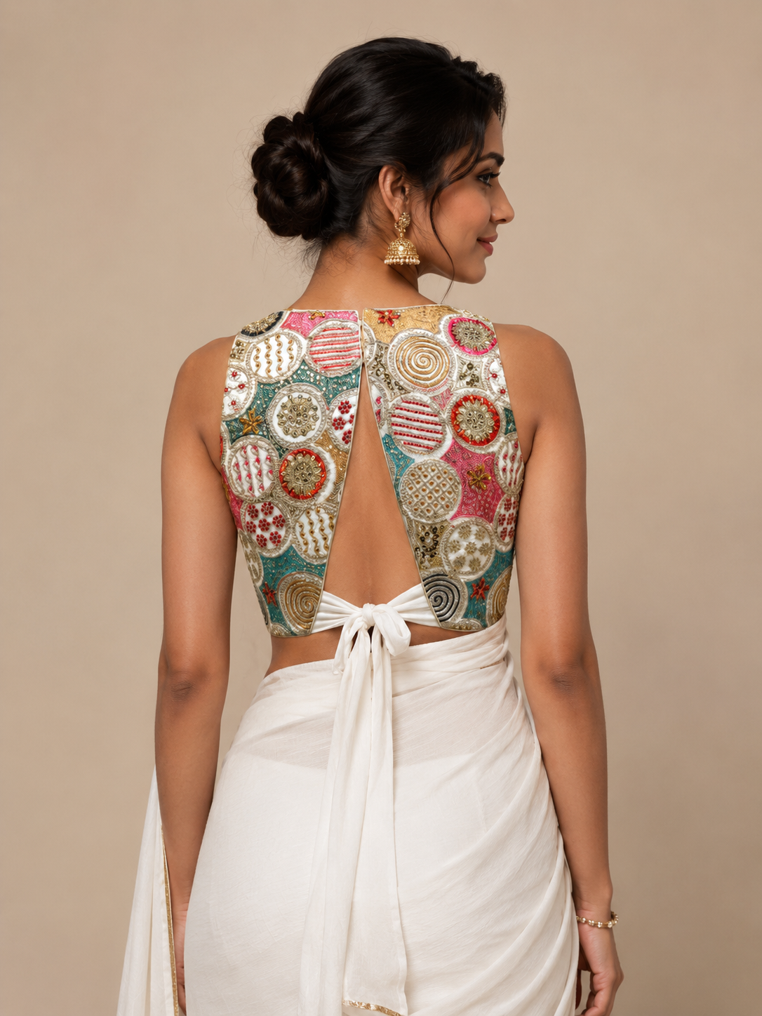 Multi-color Machine Embroidered Halter Blouse