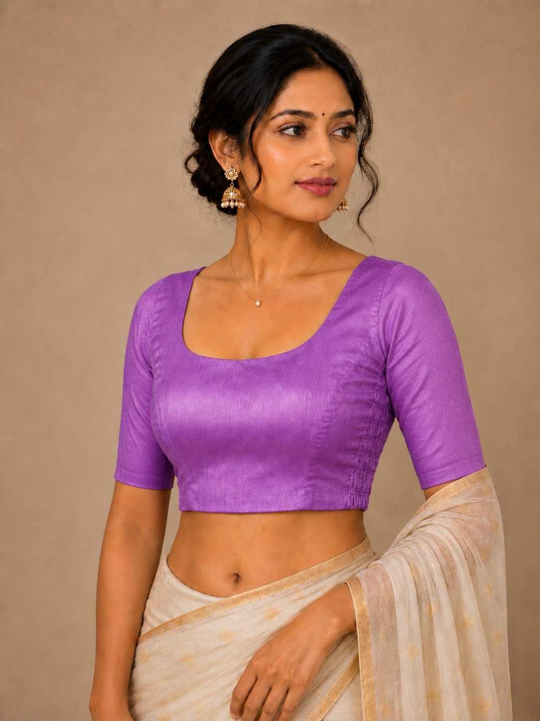 Plain Bangalore silk Blouse with Side Shirring