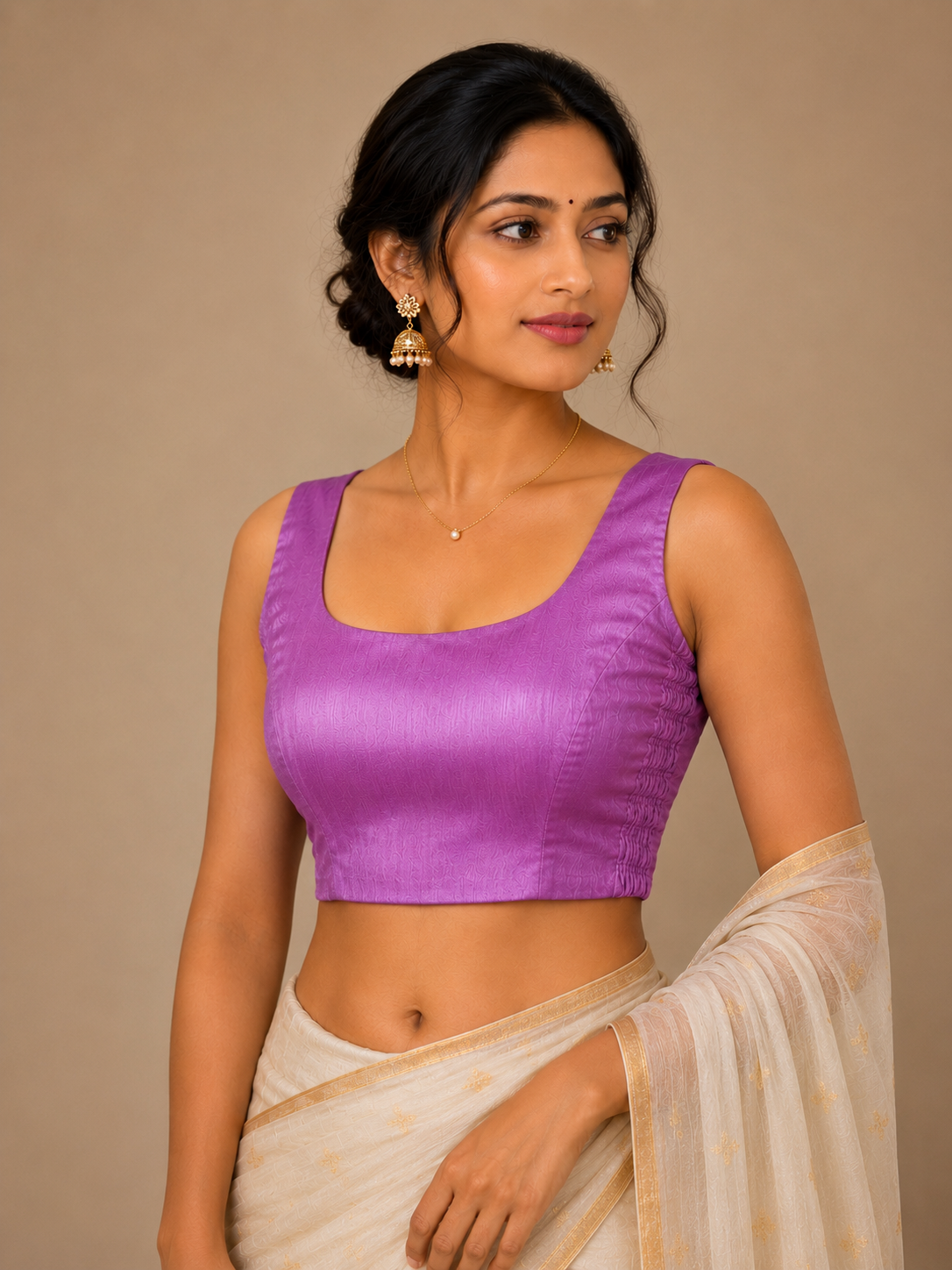 Plain Bangalore silk Blouse with Side Shirring