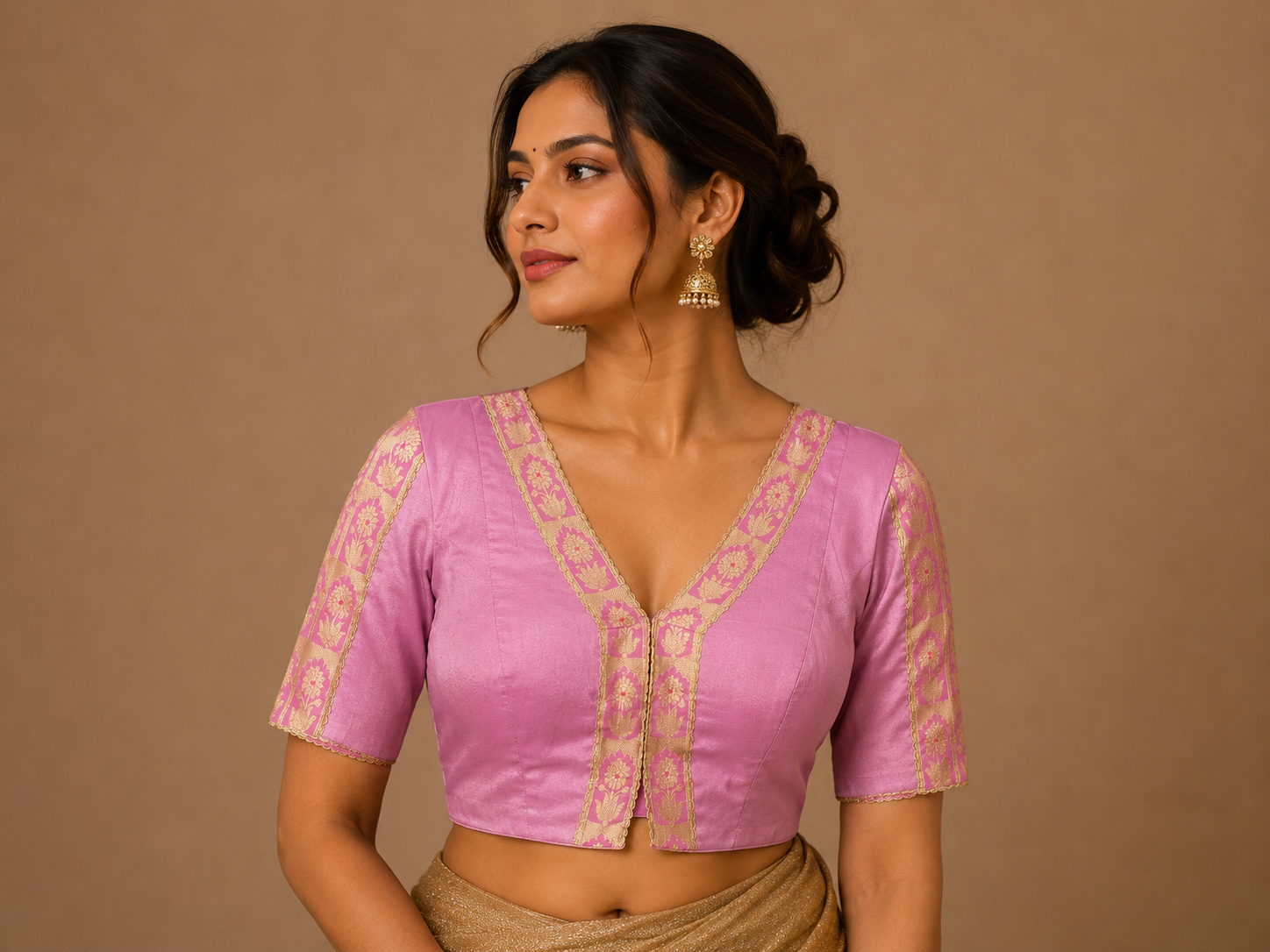 Lilac Dupion Silk Jacket-Style Blouse For Festive and wedding wear
