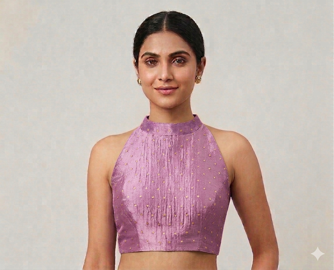 Wine pink Banarsi Halter Neck blouse