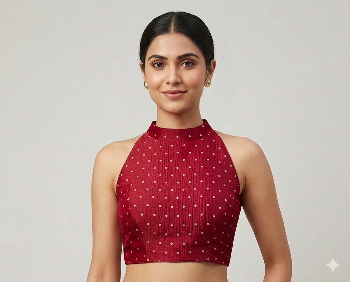 Wine pink Banarsi Halter Neck blouse