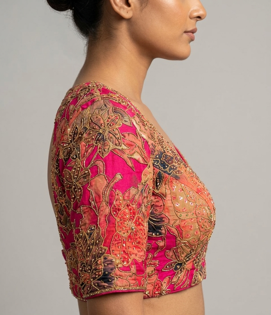 Multi-color digital print Hand Embroidered Blouse for wedding and festive wear