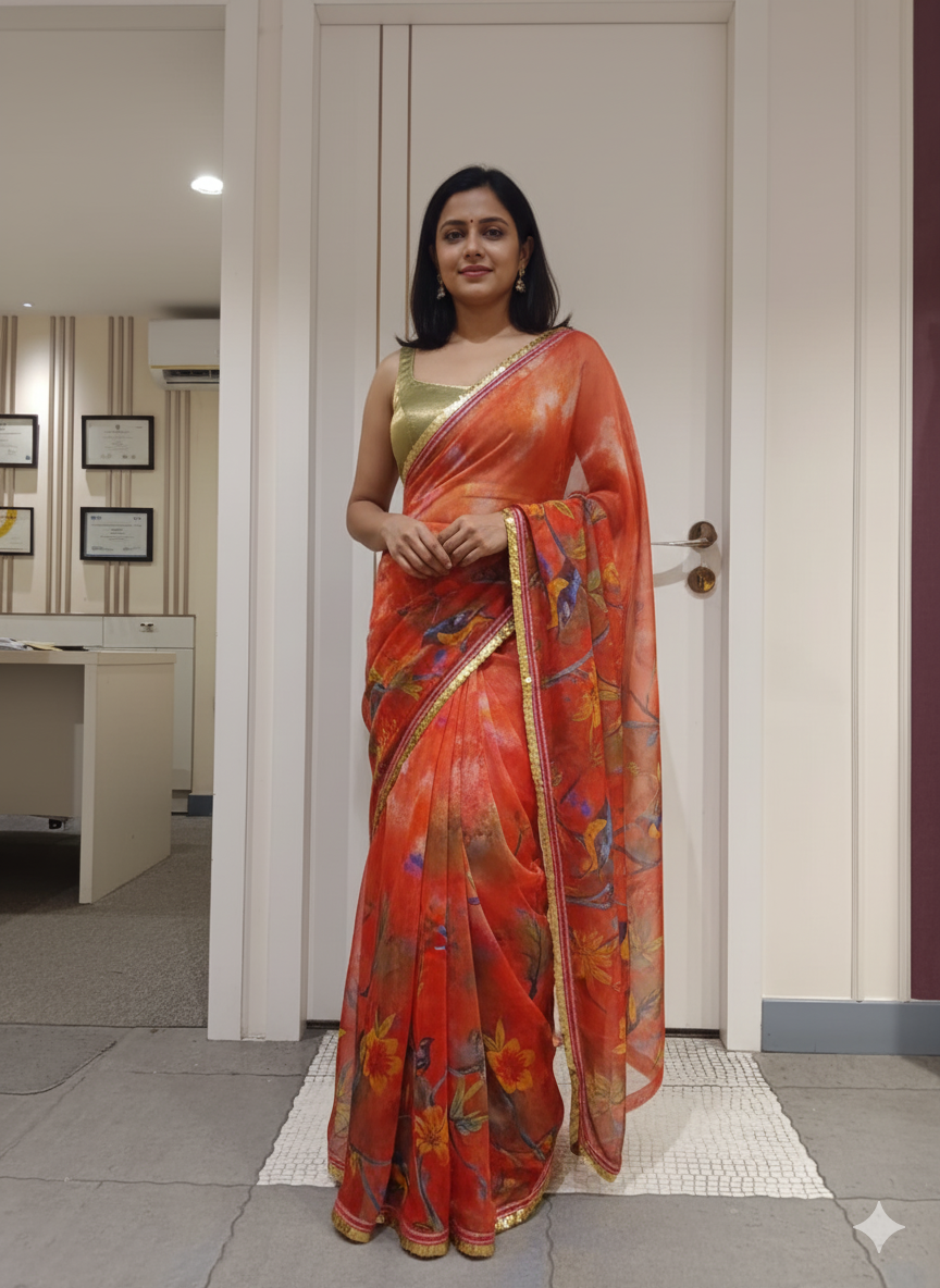 The "Marigold" Orange Organza Saree