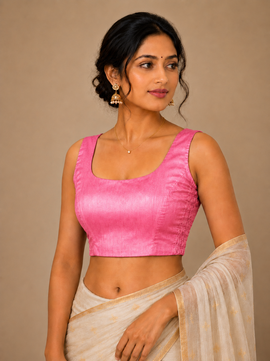 Plain Bangalore silk Blouse with Side Shirring