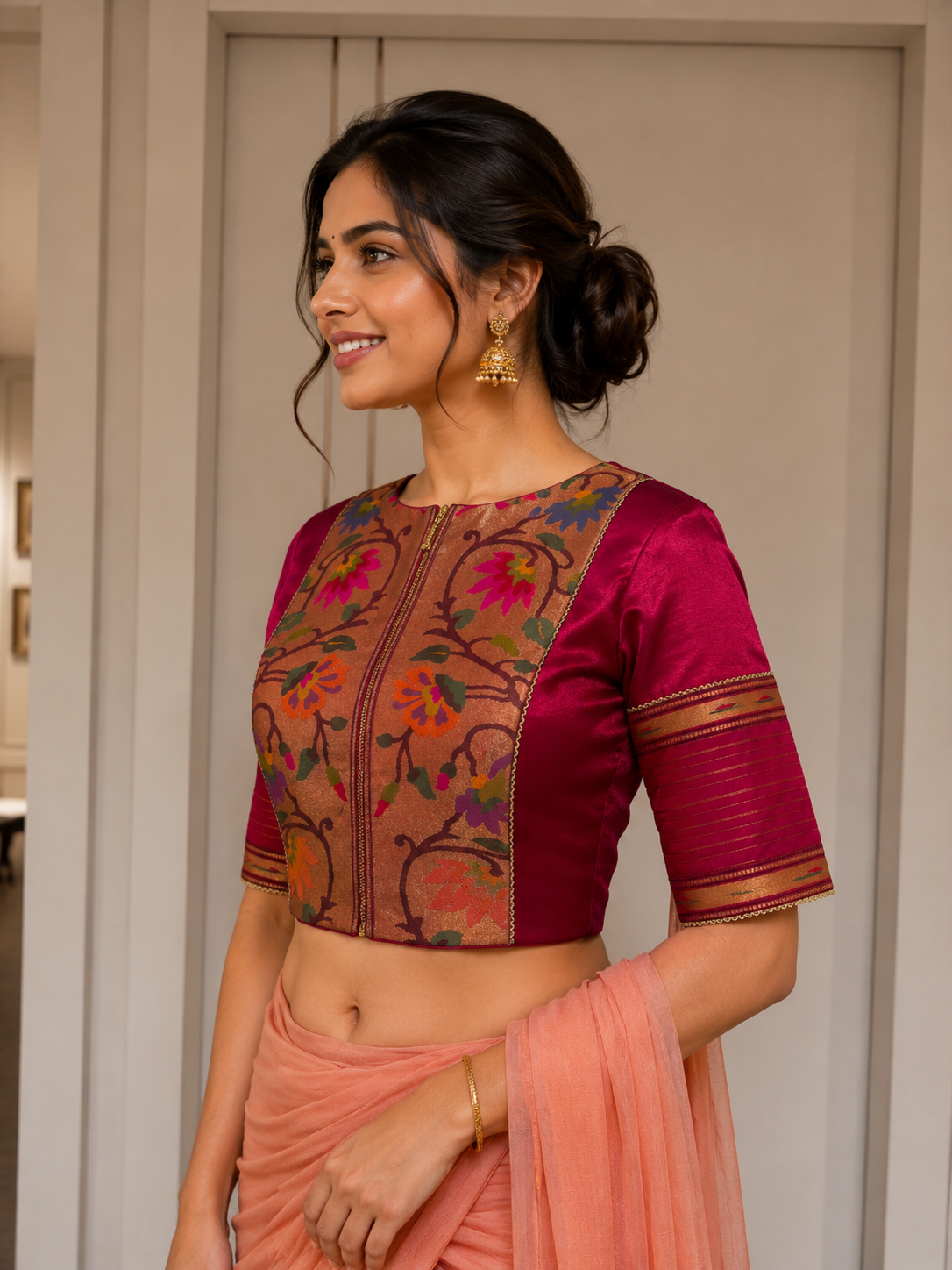 Pink Mashru silk blouse with Paithani Borders