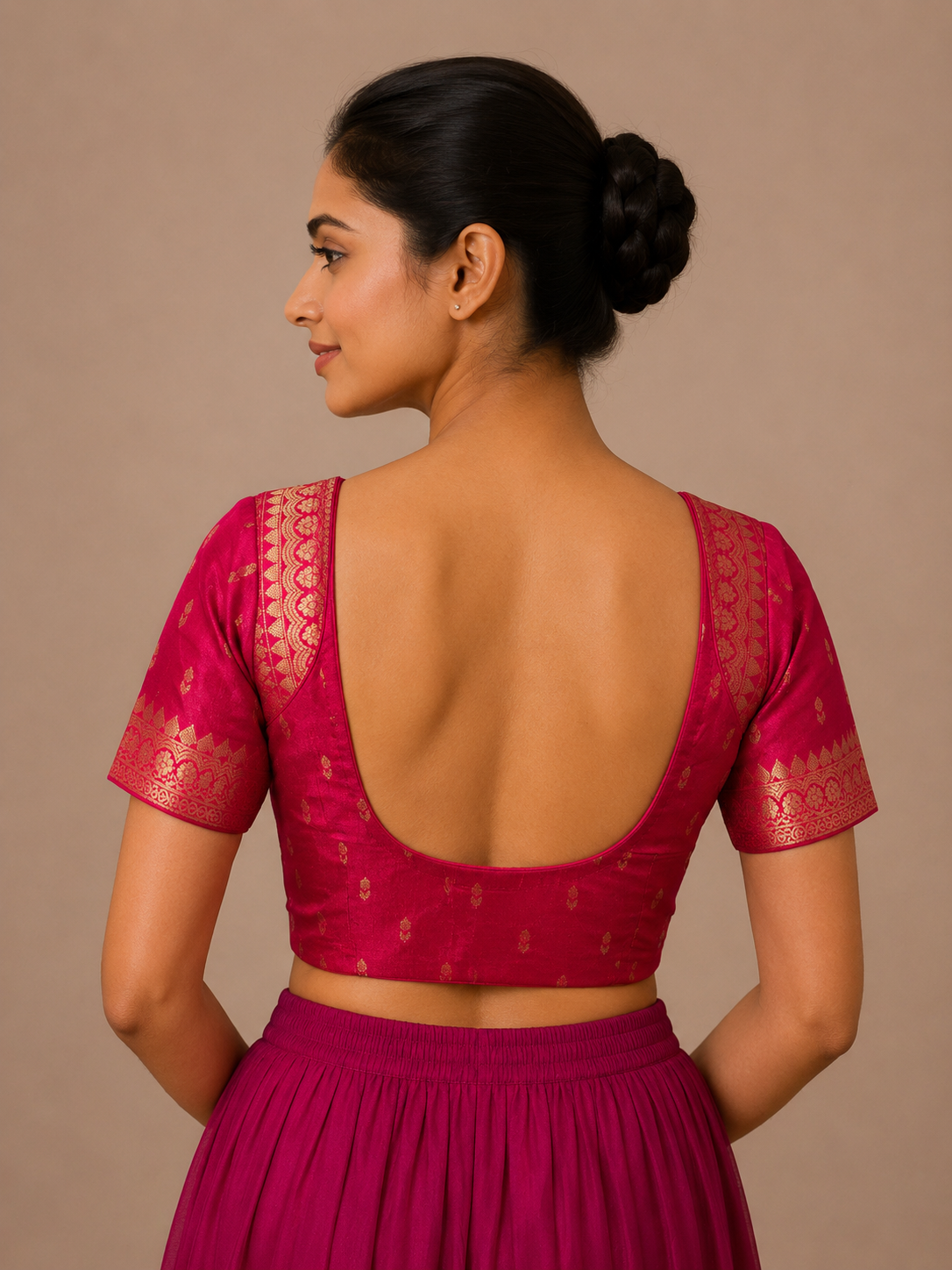 Pink satin silk brocade Blouse With Borders For Festive and wedding wear