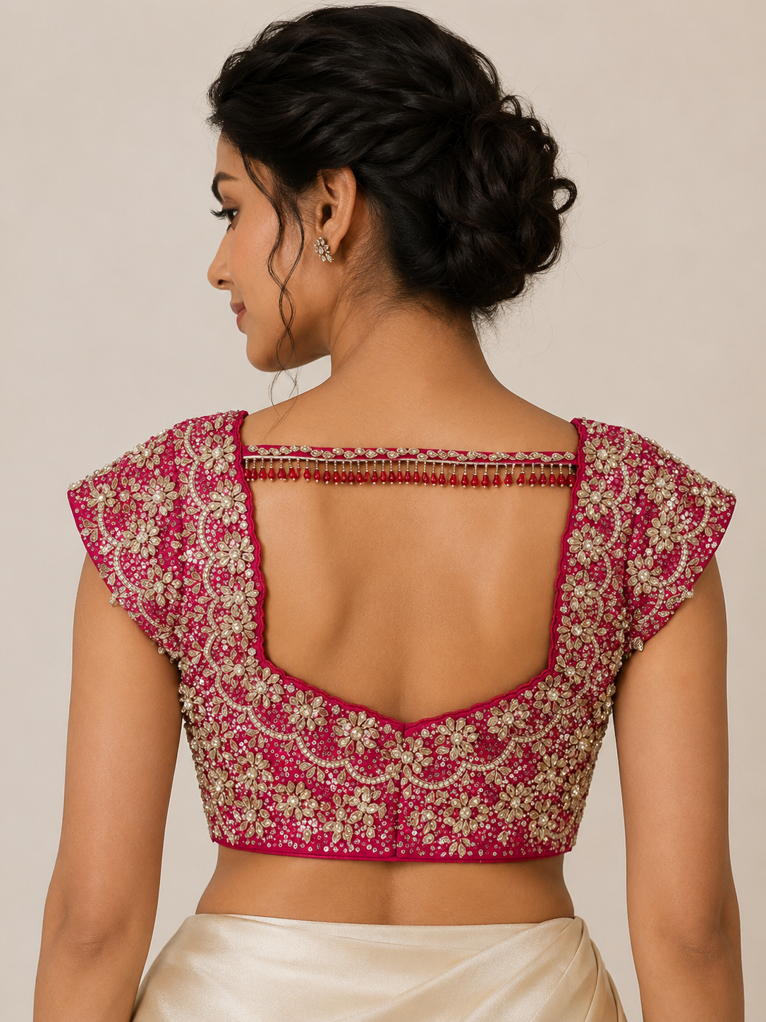 Pink Stone-Embroidered Net Blouse for festive and wedding wear