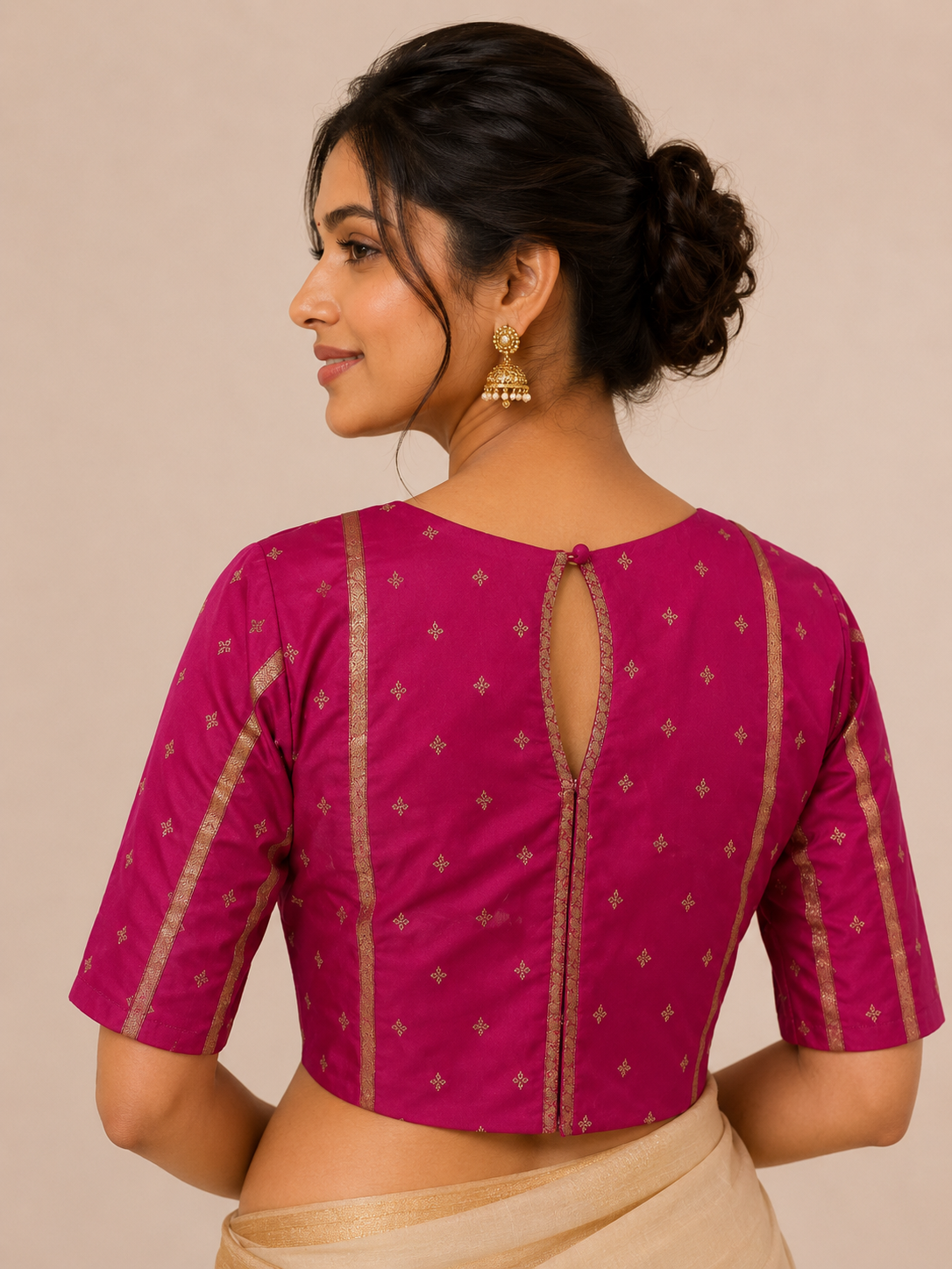 Dark Pink Brocade Blouse with Kanchi Border Panel Detailing