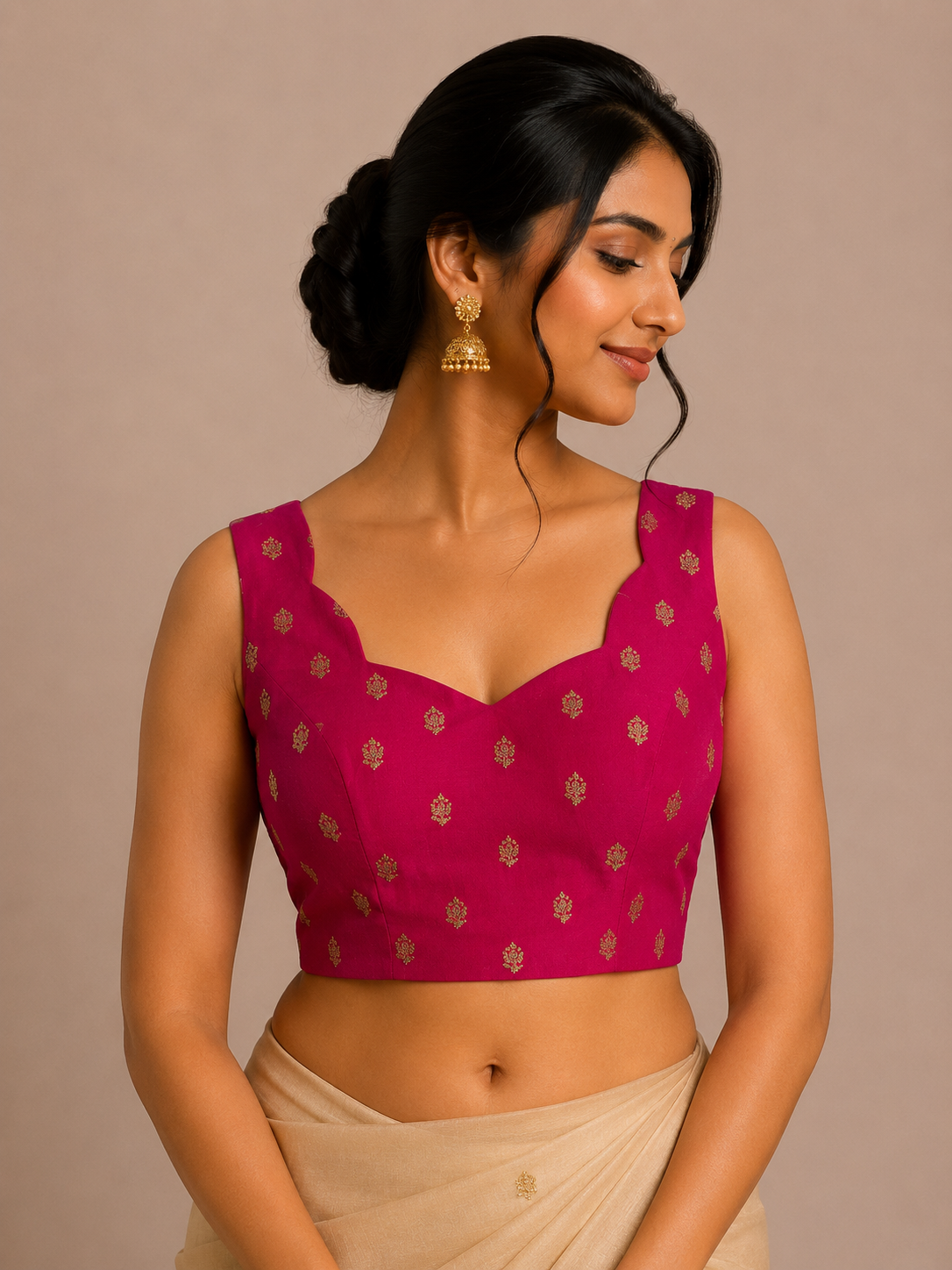 Pink georgette blouse with work border straps