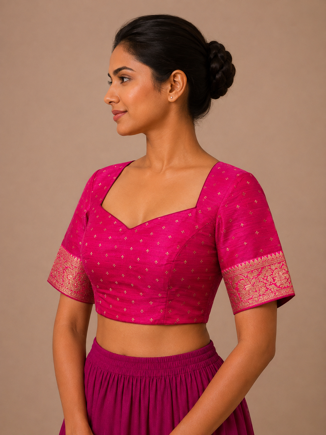 Pink Raw silk brocade Blouse With Borders For Festive and wedding wear