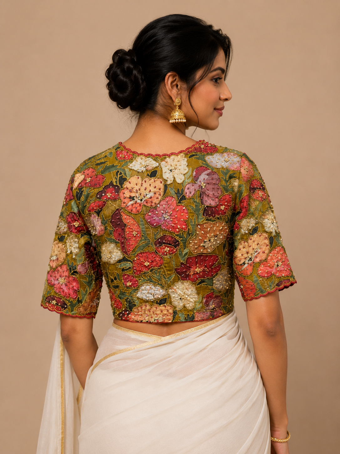 Multi-color Digital Print Hand Embroidered Blouse for wedding and festive wear