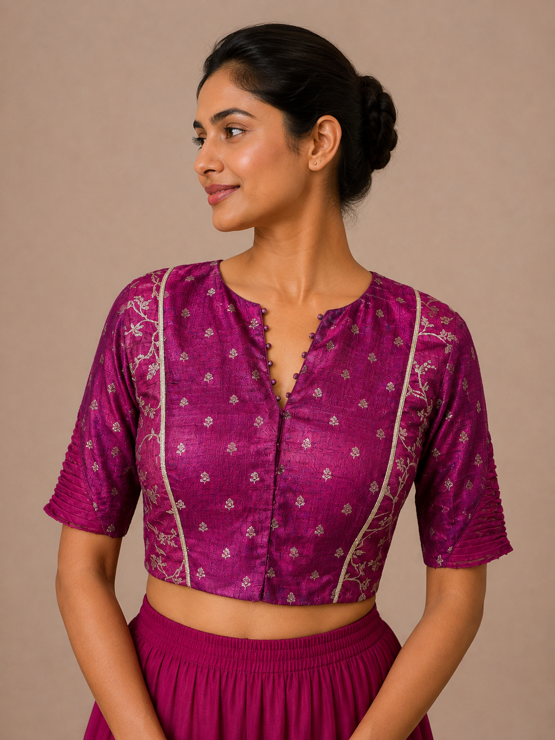 Wine Pink brocade Blouse With lace For Festive and wedding wear
