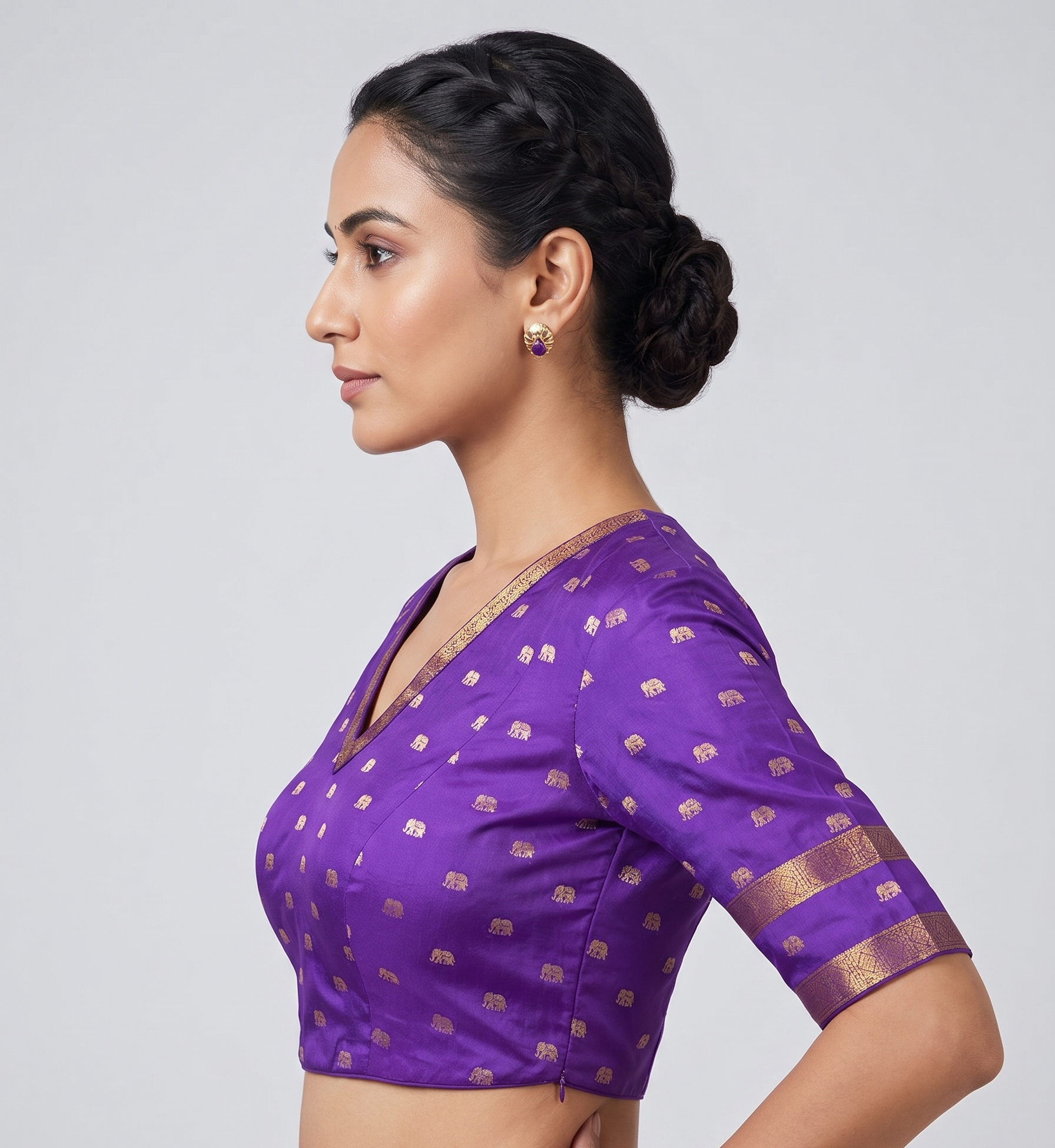 Purple Brocade blouse with Kanchi Borders for wedding and festive wear