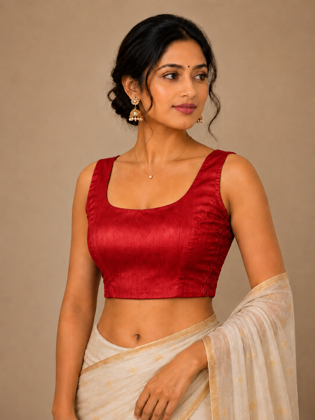 Plain Bangalore silk Blouse with Side Shirring