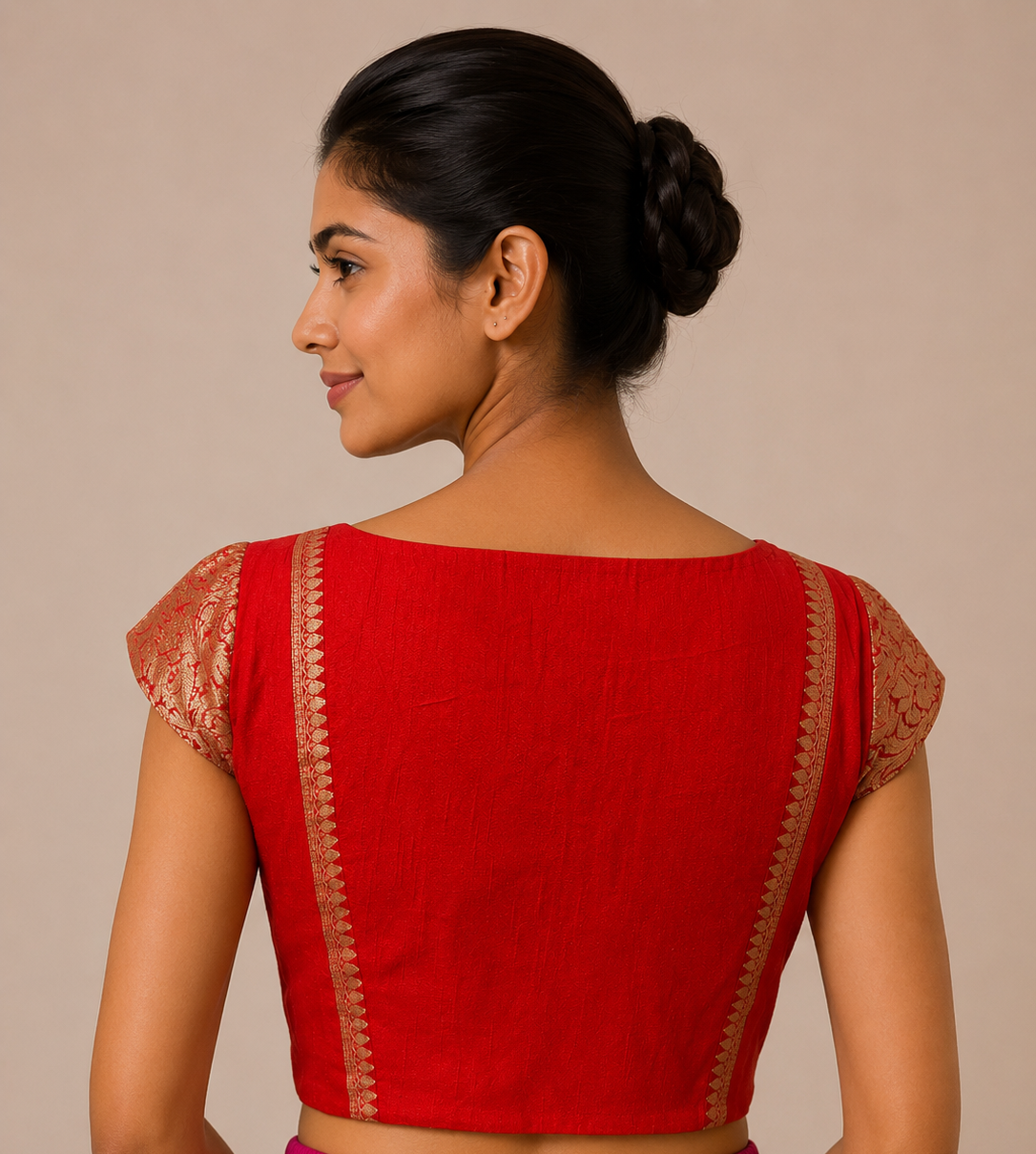 Red Banglore silk with Borders with side shirring For Festive and wedding wear