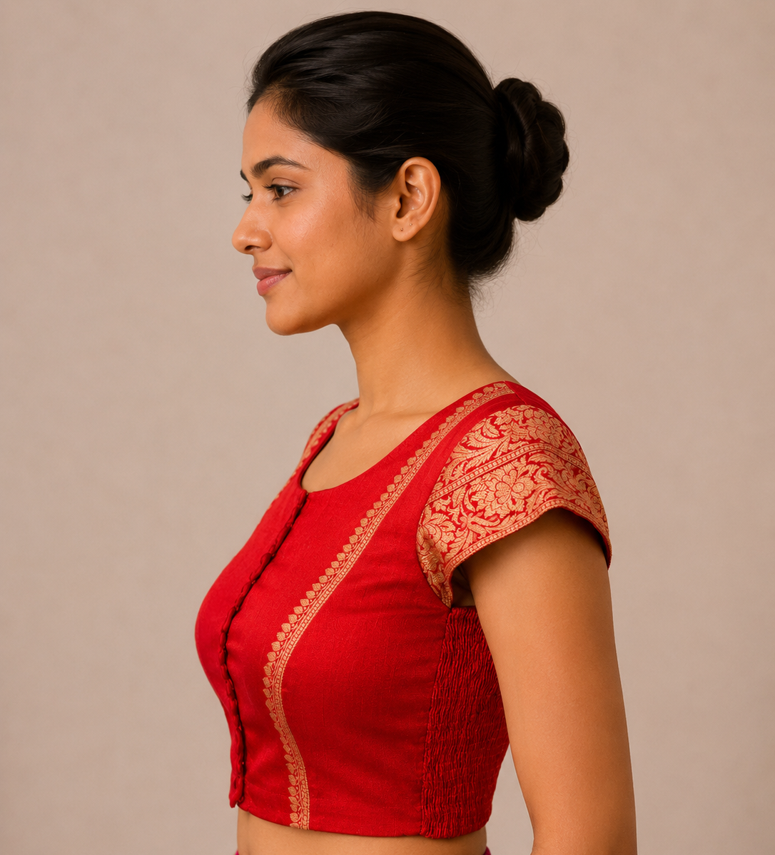Red Banglore silk with Borders with side shirring For Festive and wedding wear